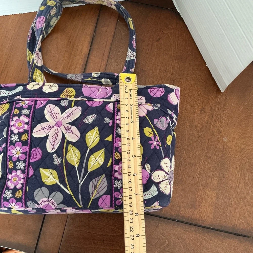 Vera Bradley Plum Nightingale Crazy Quilted Cotton Tote Bag Purple Floral Zip - Picture 4 of 7